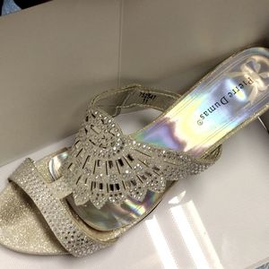 Pierre Dumas Size 11M Silver Crystal Open Toed 3 inch Stiletto Heels